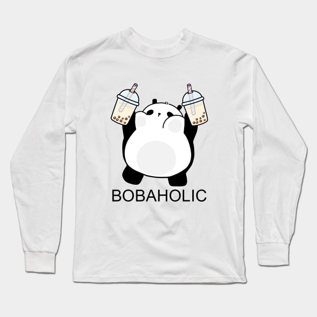 Chubby Little Bobaholic Panda Loves Boba! Long Sleeve T-Shirt by SirBobalot